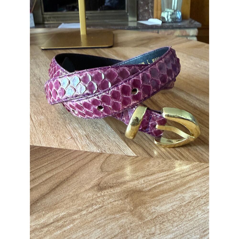 PAOLO VICO Genuine Snakeskin Purple Scaled Gold Accent Belt Sz. L